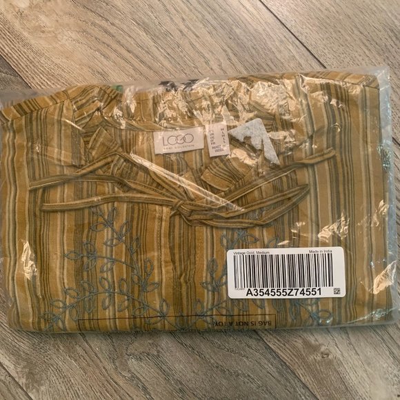 NWT LOGO BY LORI GOLDSTEIN STRIPED WOVEN EMBROIDERED BLOUSE VINTAGE GOLD MEDIUM - Picture 11 of 14